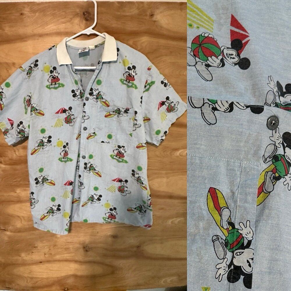 Vtg Disney Mickey & Co J.G. Hook Button Hawaiian Shirt Men L Surf Beach Ball